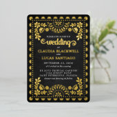 Papel Picado Black Wedding Folieneinladung (Stehend vorne)