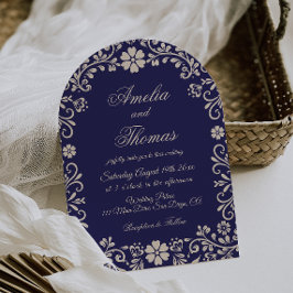 Papel Picado Blue Mexican Wedding  Einladung