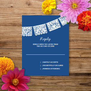 Papel Picado Blue RSVP-Karte für Hochzeitserwide RSVP Karte