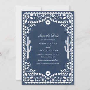 Papel Picado Boda Mexican Rustic Blue Hochzeit Save The Date