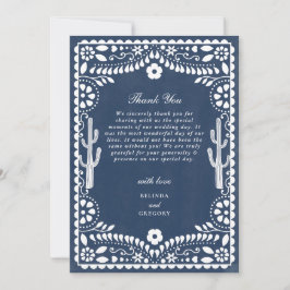 Papel Picado Boda Mexican Rustic Blue Wedding Dankeskarte