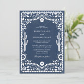 Papel Picado Boda Mexican Rustic Blue Wedding Einladung (Stehend Vorderseite)