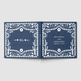 Papel Picado Boda Mexican Rustic Blue Wedding Gästebuch