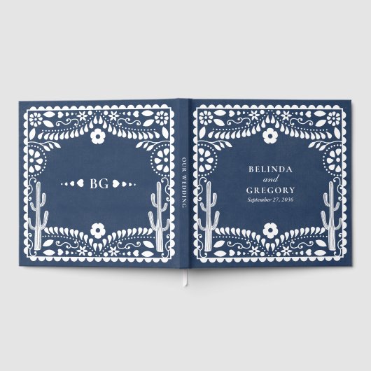 Papel Picado Boda Mexican Rustic Blue Wedding Gästebuch (Voll)