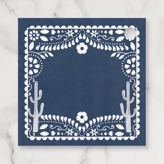 Papel Picado Boda Mexican Rustic Blue Wedding Geschenkanhänger (Rückseite)