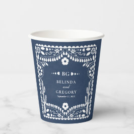 Papel Picado Boda Mexican Rustic Blue Wedding Pappbecher
