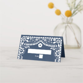 Papel Picado Boda Mexican Rustic Blue Wedding Platzkarte