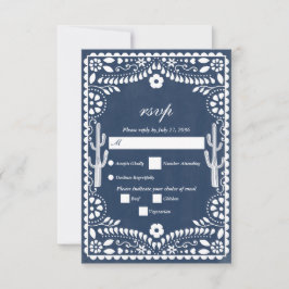 Papel Picado Boda Mexican Rustic Blue Wedding RSVP Karte