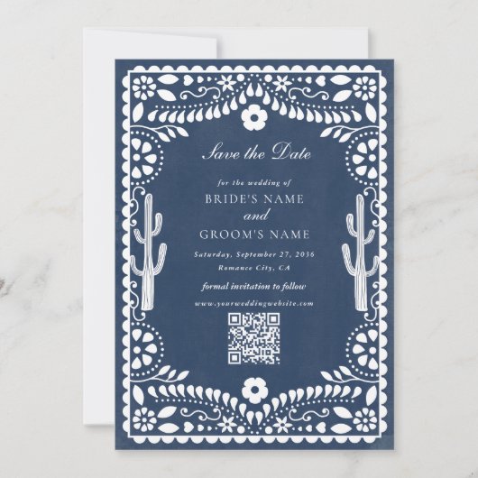 Papel Picado Boda Mexican Rustic Blue Wedding Save The Date (Vorderseite)