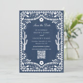 Papel Picado Boda Mexican Rustic Blue Wedding Save The Date (Stehend Vorderseite)