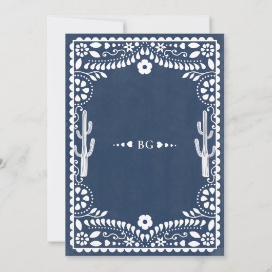 Papel Picado Boda Mexican Rustic Blue Wedding Save The Date (Rückseite)