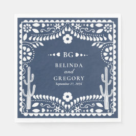 Papel Picado Boda Mexican Rustic Blue Wedding Serviette