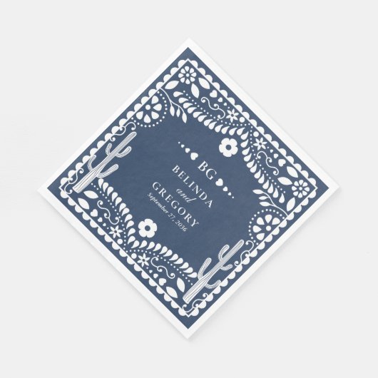 Papel Picado Boda Mexican Rustic Blue Wedding Serviette (Ecke)