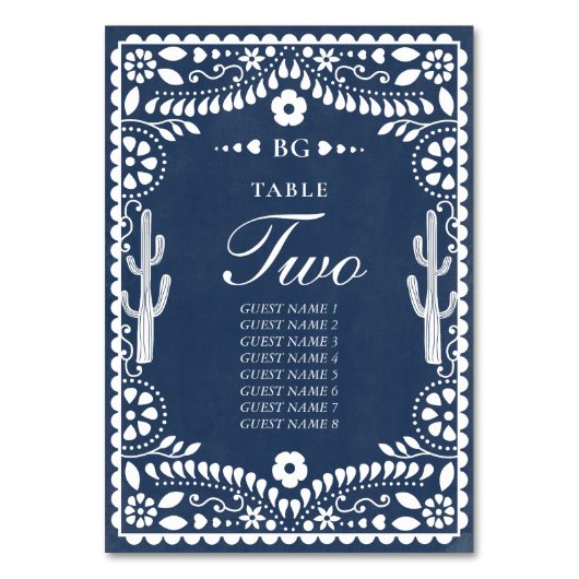 Papel Picado Boda Mexican Rustic Blue Wedding Tischnummer (Vorderseite)