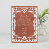 Papel Picado Boda Mexican Terracotta Brown Wedding Dankeskarte (Stehend Vorderseite)