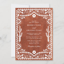 Papel Picado Boda Mexican Terracotta Brown Wedding Einladung