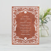 Papel Picado Boda Mexican Terracotta Brown Wedding Einladung (Stehend Vorderseite)