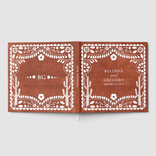 Papel Picado Boda Mexican Terracotta Brown Wedding Gästebuch (Voll)