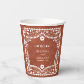 Papel Picado Boda Mexican Terracotta Brown Wedding Pappbecher (Rückseite)