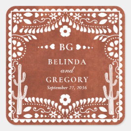 Papel Picado Boda Mexican Terracotta Brown Wedding Quadratischer Aufkleber