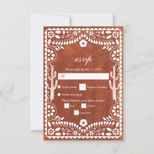 Papel Picado Boda Mexican Terracotta Brown Wedding RSVP Karte (Vorderseite)
