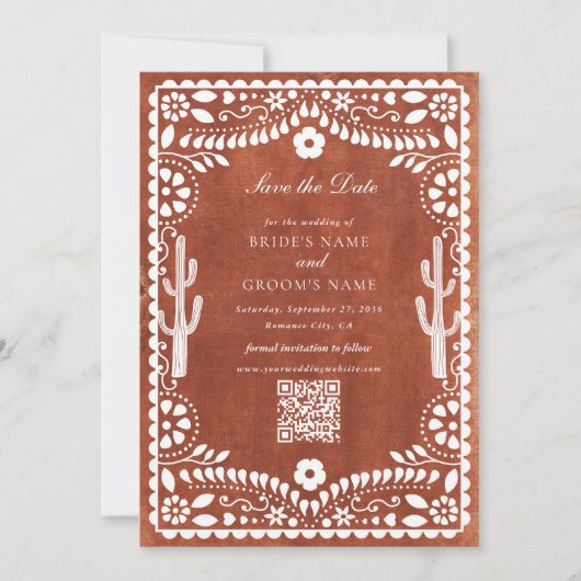 Papel Picado Boda Mexican Terracotta Brown Wedding Save The Date (Vorderseite)