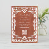 Papel Picado Boda Mexican Terracotta Brown Wedding Save The Date (Stehend Vorderseite)