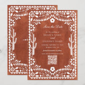Papel Picado Boda Mexican Terracotta Brown Wedding Save The Date (Vorne/Hinten)
