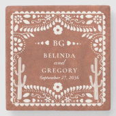 Papel Picado Boda Mexican Terracotta Brown Wedding Steinuntersetzer (Vorderseite)