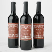 Papel Picado Boda Mexican Terracotta Brown Wedding Weinetikett (Flaschen)