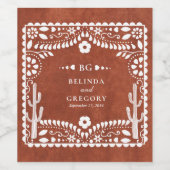 Papel Picado Boda Mexican Terracotta Brown Wedding Weinetikett (Einzelnes Label)