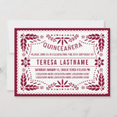 Papel picado bordeauxrot, weiß mexikanisch, Quince Einladung (Vorderseite)