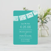 Papel Picado Bright Aqua | Hochzeitstag speichern Save The Date (Stehend Vorderseite)