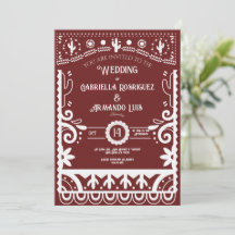 Papel Picado Burgund & Weiß Hochzeitseinladung