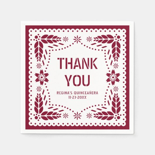 Papel picado burgundy Danke QUINCEAÑERA Serviette (Vorderseite)