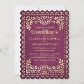 Papel Picado Burgundy Wedding Einladung (Vorderseite)