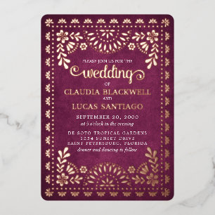 Papel Picado Burgundy Wedding Folieneinladung