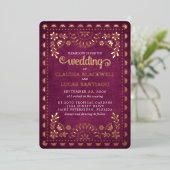 Papel Picado Burgundy Wedding Folieneinladung (Stehend vorne)