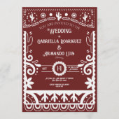 Papel Picado Burgundy & White Wedding Invitation Einladung (Vorderseite)