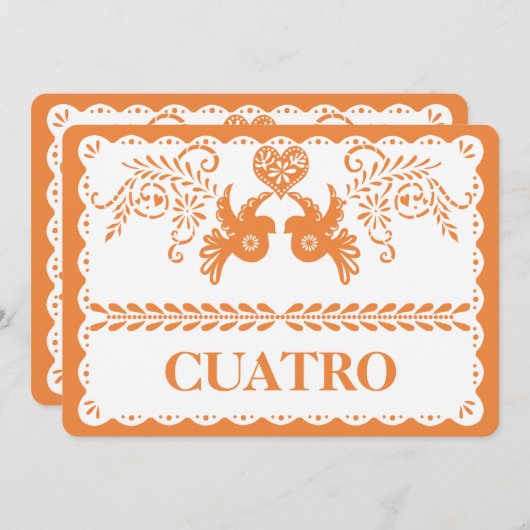 Papel Picado Cuatro Vier Tischnummern Gold Fiesta (Vorne/Hinten)