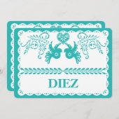 Papel Picado Diez Ten Tischnummer Aqua Fiesta (Vorne/Hinten)