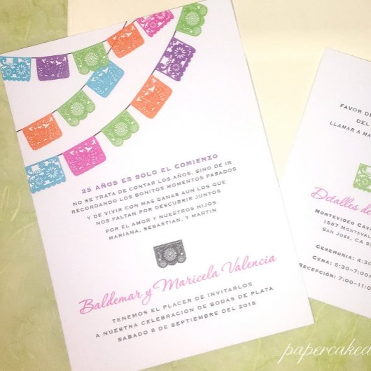 Papel Picado Einladung zur mehrfarbigen Hochzeit