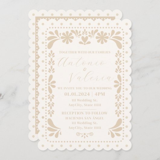 Papel Picado Einladung zur mexikanischen Neutralen (Vorne/Hinten)