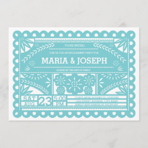 Papel Picado Engagement Party Einladung - Blau