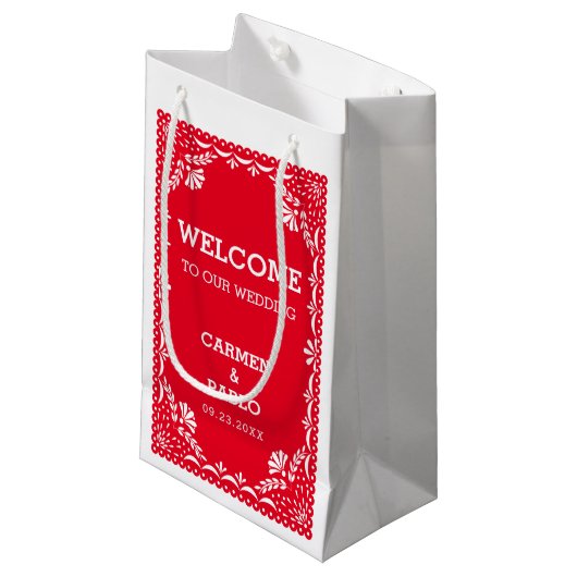 Papel Picado Farbenfrohe mexikanische Hochzeit Wil Kleine Geschenktüte (Vorderseite Schrägansicht)