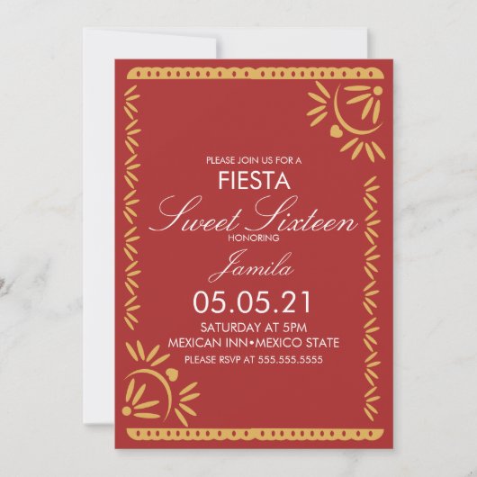 Papel Picado Fiesta Sweet 16 Mexican Scallop Blue Einladung (Vorderseite)