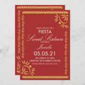 Papel Picado Fiesta Sweet 16 Mexican Scallop Blue Einladung (Vorne/Hinten)