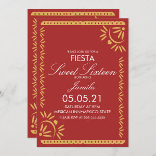 Papel Picado Fiesta Sweet 16 Mexican Scallop Blue Einladung