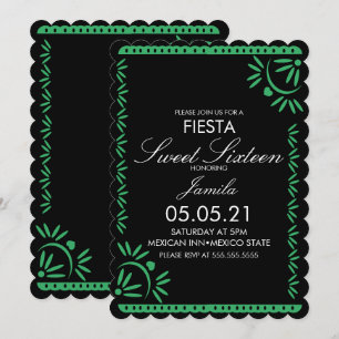 Papel Picado Fiesta Sweet 16 Mexican Scallop Green Einladung