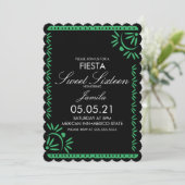 Papel Picado Fiesta Sweet 16 Mexican Scallop Green Einladung (Stehend Vorderseite)
